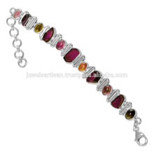 Tourmaline Slice und Trilobite Edelstein 925 Sterling Silber Armband